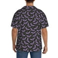 thumbnail image 3 of Lsque Bat Purple print Men's Cuban Collar Short Sleeve Shirt Summer Beachwear Casual Button Down Fashionable Vacation Leisure Shirt-Large, 3 of 7