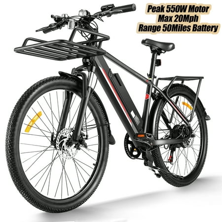 26 In. Mens Electric Bike 350W Electric Mountain Bicycle Max 50Miles, 36V Cargo EBike with Removable 10.4Ah Lithium-Ion Battery Electric...