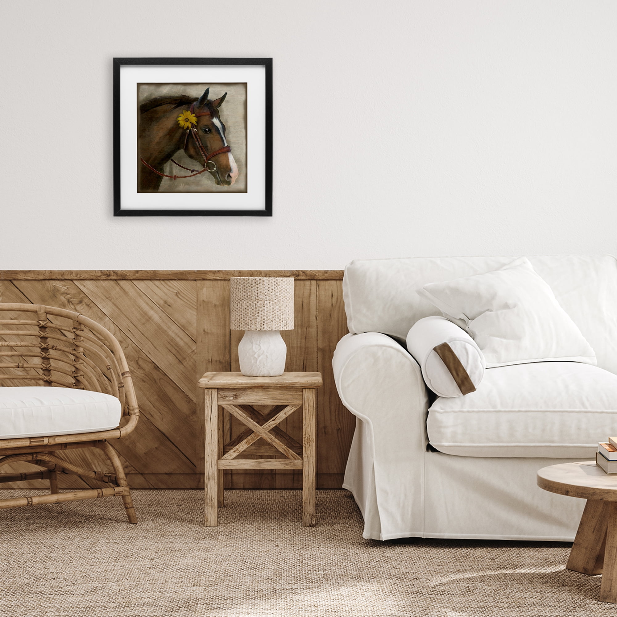 Stupell Industries Barnyard Horse with Daisy Black Framed Print Under Glass, design by Suzanne Nicoll