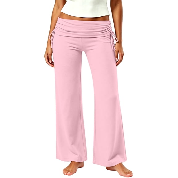 TaTaai Womens Pull On Fold Over Yoga Pants High Waist Stretch Slim Leggings Trousers Bottoms for Daily Gym Summer
