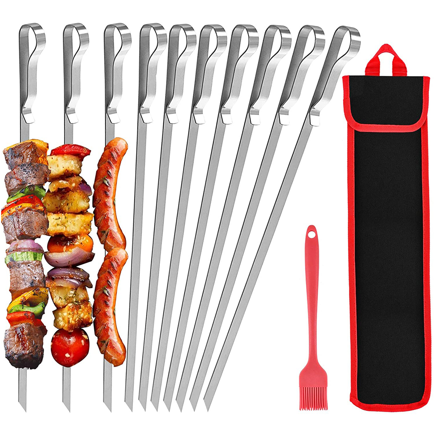 BBQ Skewers 10 Pieces with Nylon Bag 43cm Flat Stainless Steel Barbecue