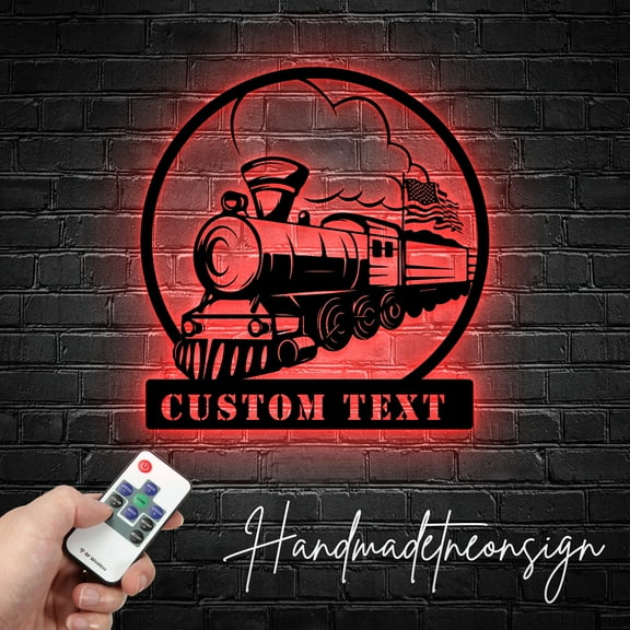 Handmadetneonsign Custom USA Locomotive Train Metal Wall Art with LED Light - Personalized USA Train