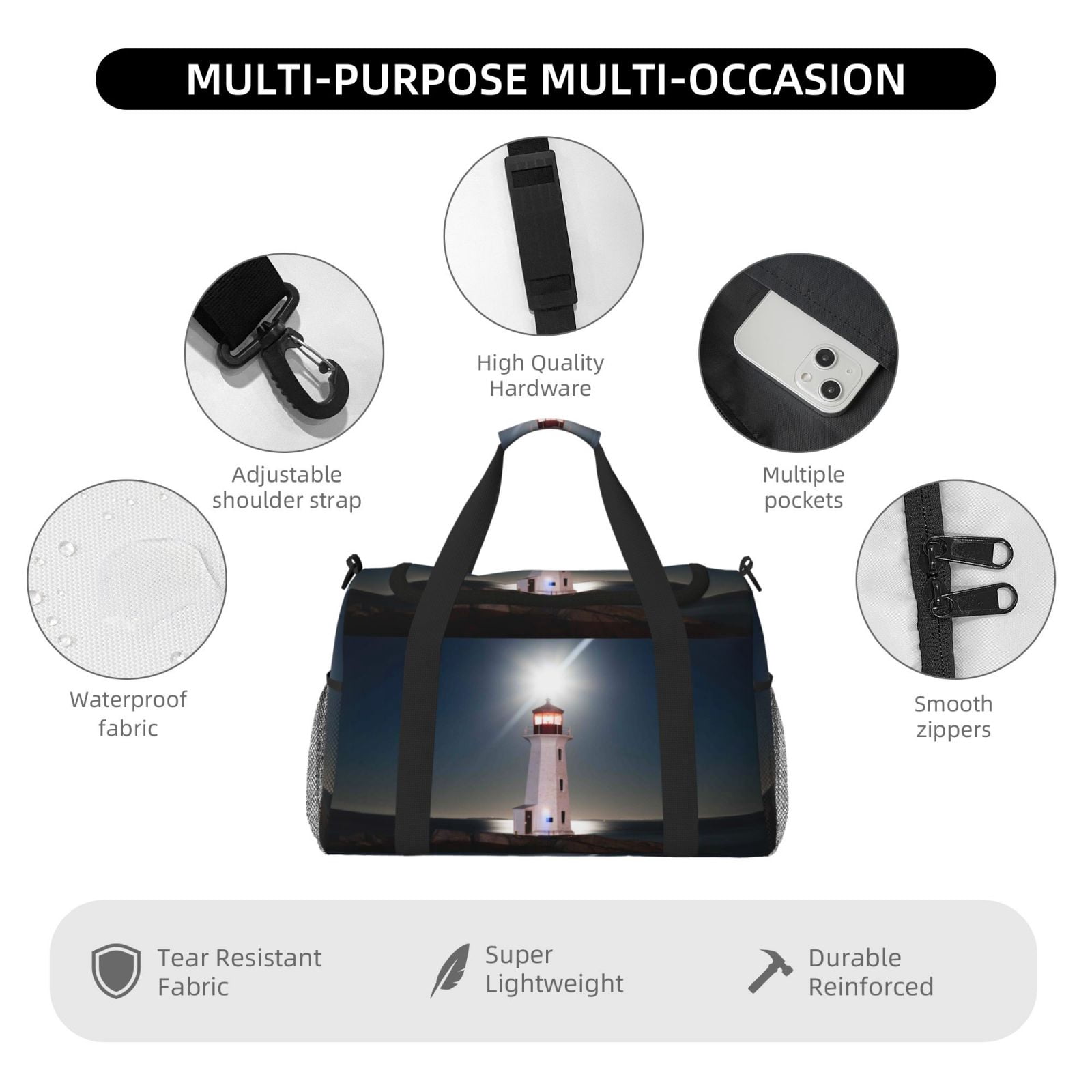 Fuzoiu Peggy's Cove Lighthouse Print Travel Duffle Bag,Carry On Tote Bags,Duffel Bag,Sport Gym Bag, Hospital Bag for Labor and Delivery, Overnight Bag,Luggage Bag