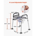 thumbnail image 3 of Bedside Commode Chair, 500 lbs Capacity, 4-in-1 Portable Toilet and Raised Toilet Seat with Padded Seat & Armrest, Detachable 5L Bucket, Adjustable Height & Width Adult Potty Chair for Seniors, 3 of 9