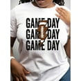 thumbnail image 1 of Game Day Football Print Crew Neck T-Shirt, Casual Polyester Knit Fabric Top, with Alphabet Pattern, Regular Length for All Seasons, 1 of 7