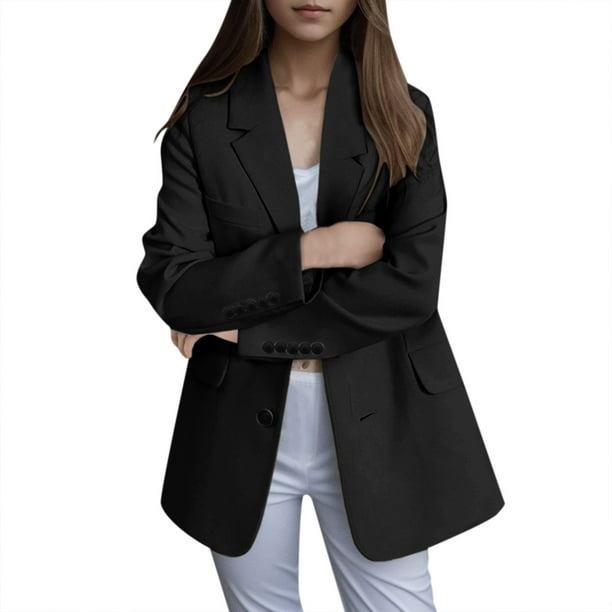 Gibobby Blazer de mujer Blazers casuales para mujer con frente abierto manga larga cuello de solapa chaqueta de trabajo y oficina(Negro,XL)