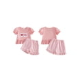 thumbnail image 2 of BemeyourBBs Toddler Baby Girl Summer Clothes Infant Baby Girl Fathers Day Outfit I Love Dad Letter Embroidered Ruffled Trim Short Sleeve T Shirt Tops and Pockets Plaid Shorts 2 Pcs Set, 2 of 9