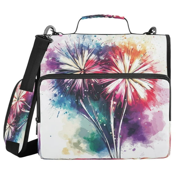 Water-Resistant 3-Ring Binder Organizer with Multiple Pockets Zipper Binder Bag for Office Vibrant Colorful Fireworks