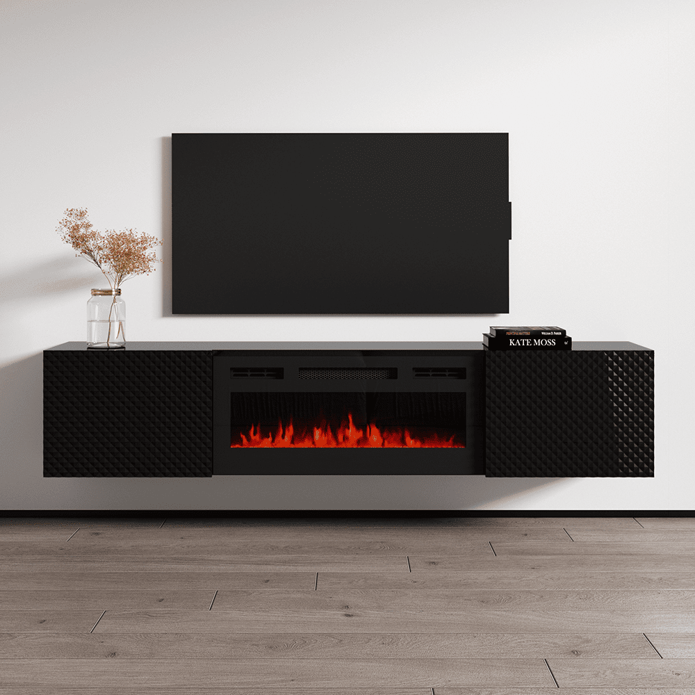 Carbon BLEF Floating Fireplace TV Stand for TVs up to 80", Modern High