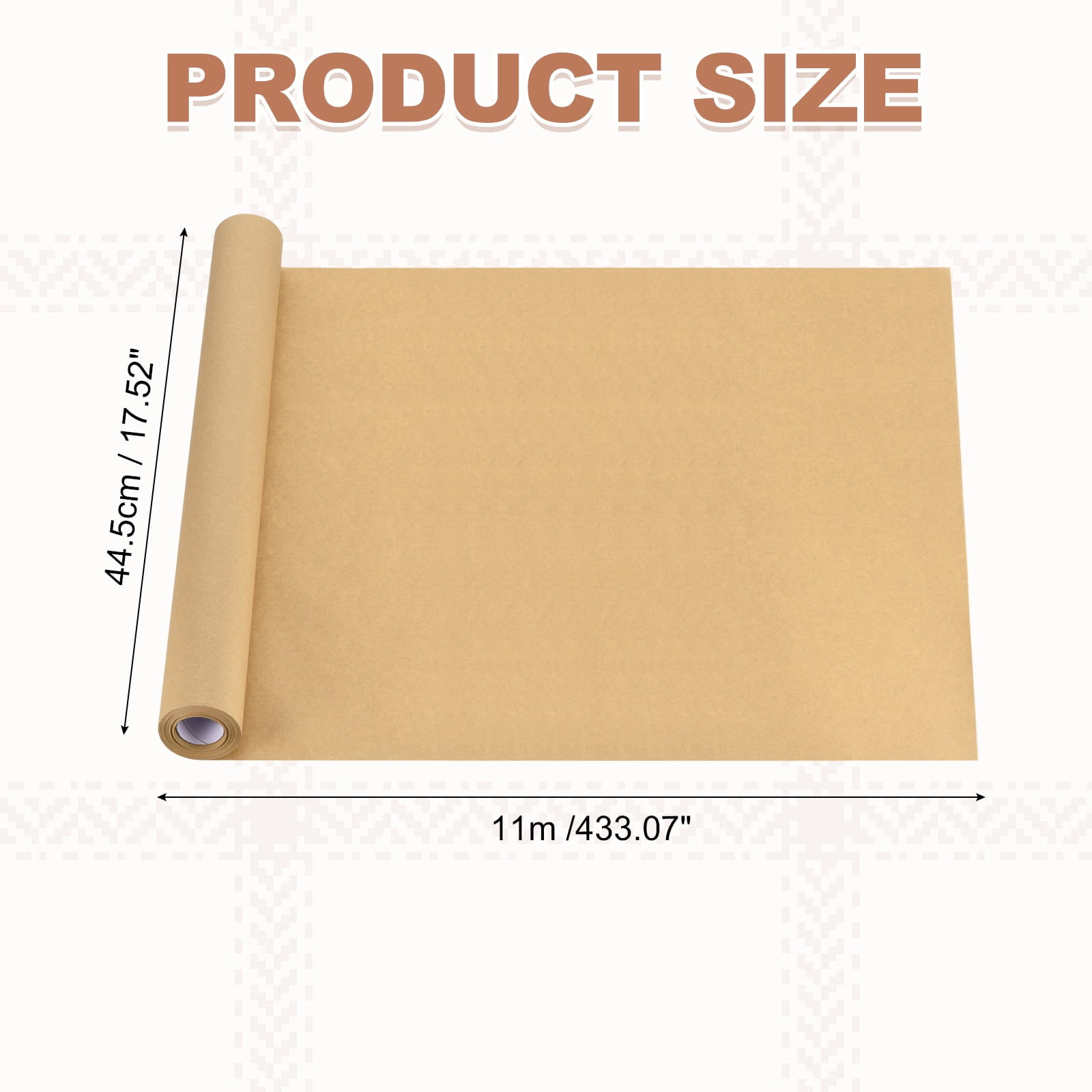 Uxcell Kraft Wrapping Paper Roll, 17.52" x 433"(36 ft) Decorative Paper for Gift Wrapping Bouquet Flower Bulletin Board Art Painting Craft Packaging Shipping, Brown 80GSM