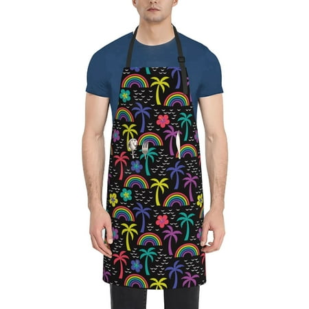 

Lukts Adjustable Apron with 2 Pockets Chef Cooking Kitchen Restaurant Aprons for Women Men-Colorful Palms