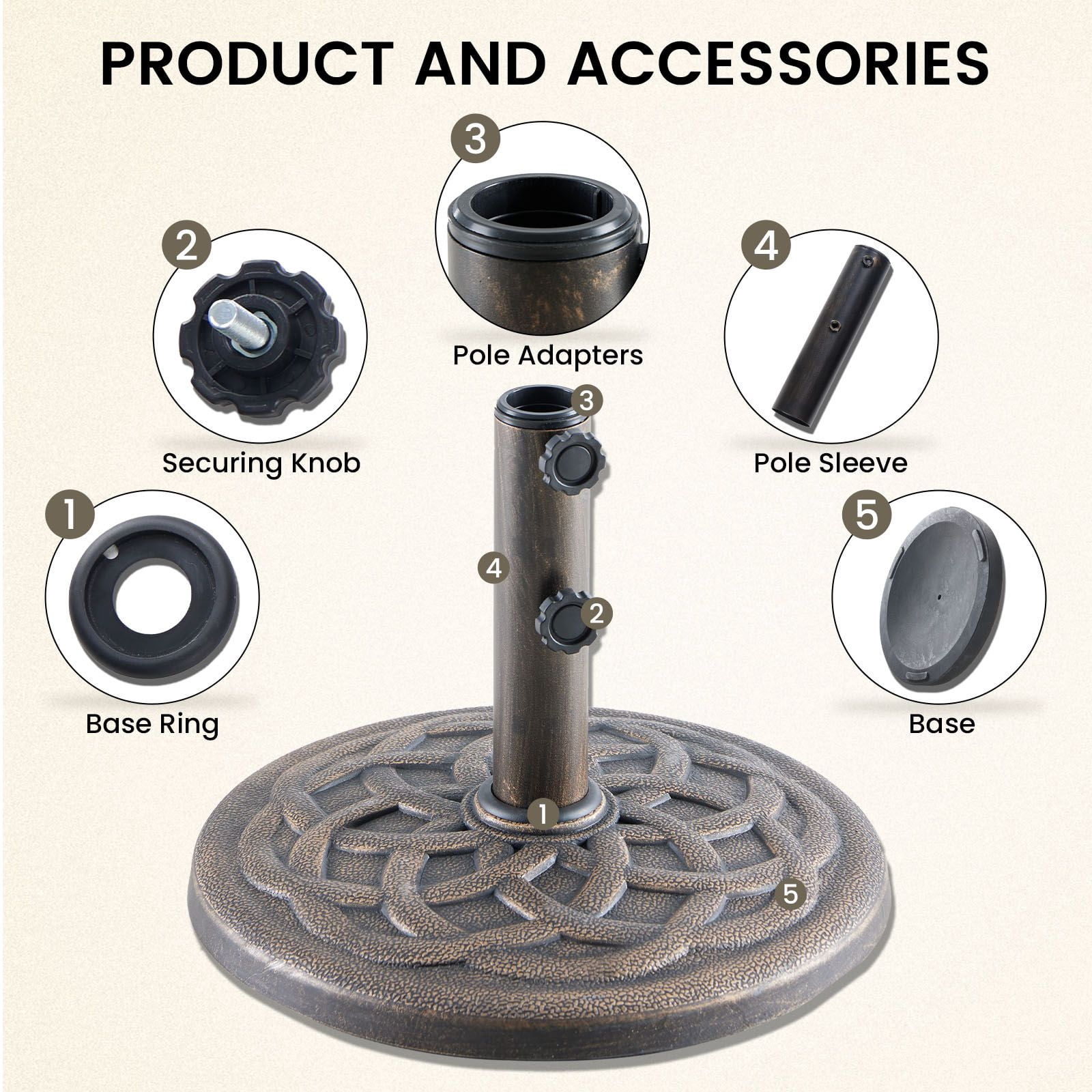 ZHICHUN 30 Lb Round Patio Umbrella Base Resin Stand with Iron Frame Windproof Sunshade Holder