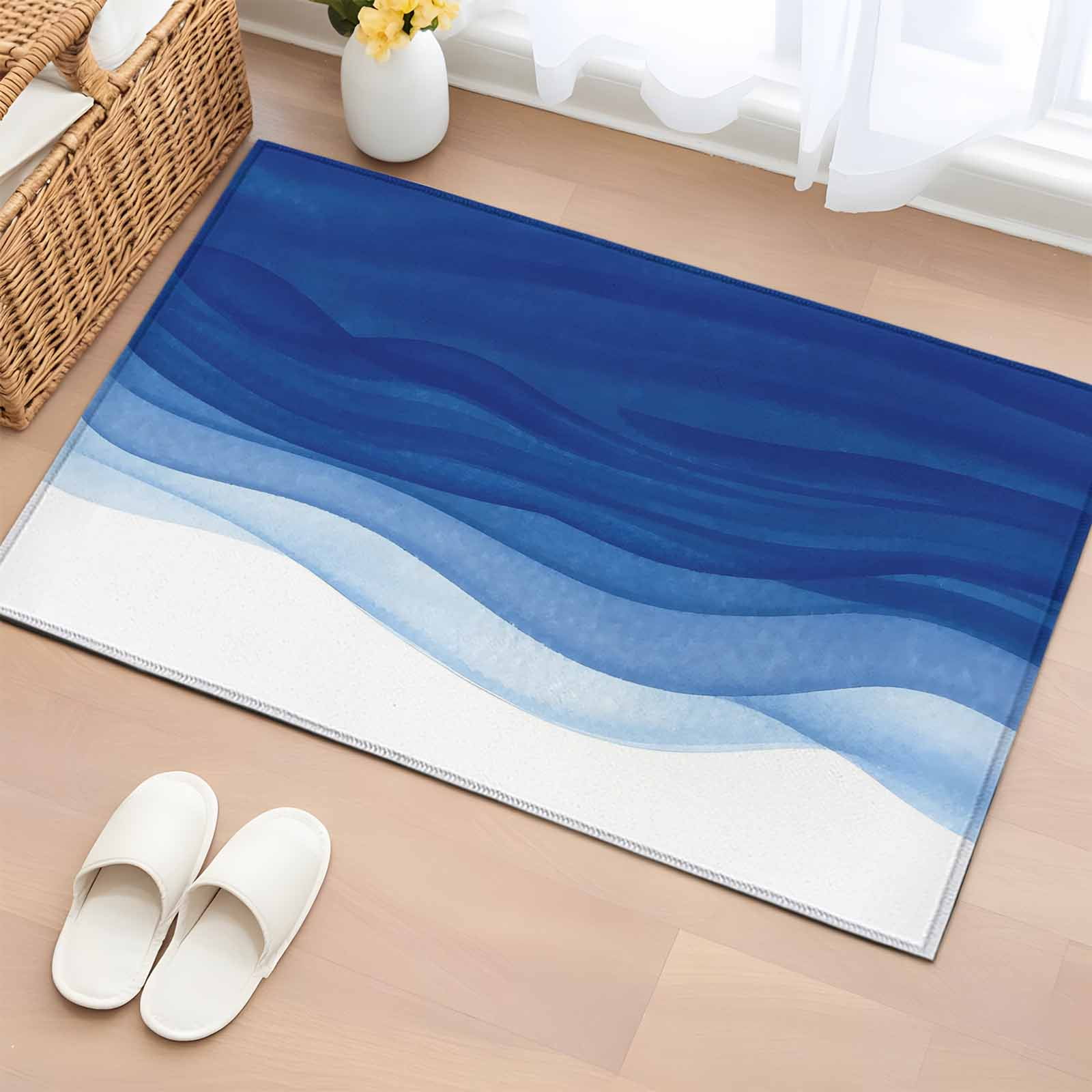 Rectangle Area Rug 2x3ft Blue Gradient Ripple Shadow Non-Shedding Washable Area Rug Ombre Abstract Geometric Non Slip Low-Profile Rugs for Living Room Bedroom Dining Room
