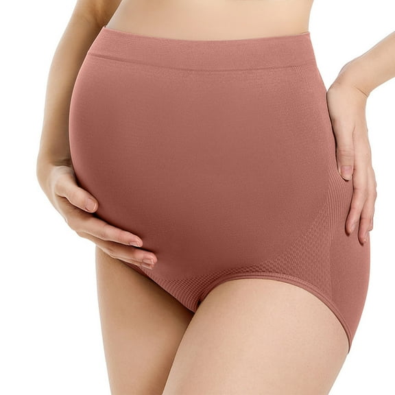 qelini Maternity Underwear over Bump Plus Size Solid High Waisted Breathable Briefs Butt Lift Seamless Comfortable Panties