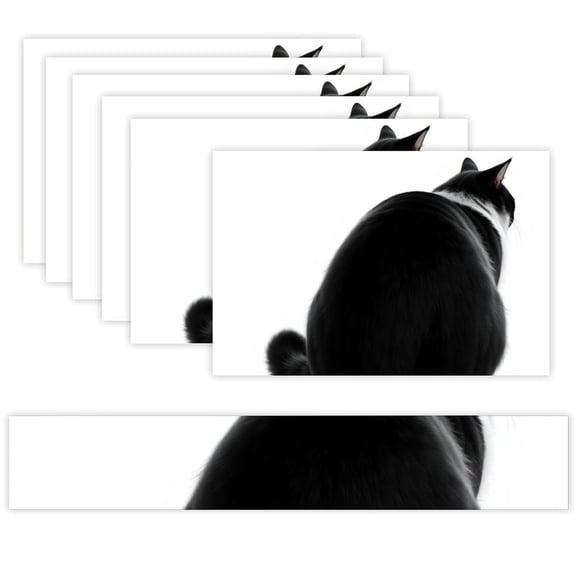 7 Piece Linen Table Runner and Placemats Set, Black White Cat Round Corner Heat Resistant Washable Table Mats for Home Kitchen Dining Party Decoration