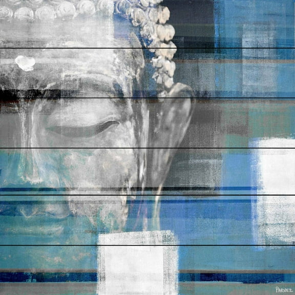 Parvez Taj Blue Buddha White Wood Wall Art