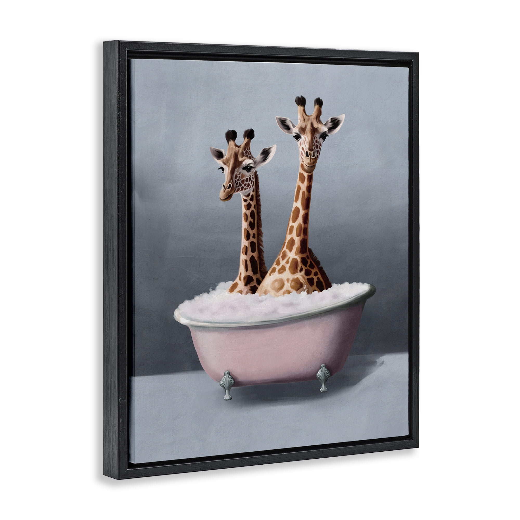 Stupell Industries Giraffe Pair in Tub Bath & Laundry Painting Black Floater Framed Canvas Art Print Wall Art, 17 x 21