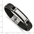 thumbnail image 2 of Primal Steel Stainless Steel Polished Black Leather 8.25 Inch ID Bracelet, 2 of 6