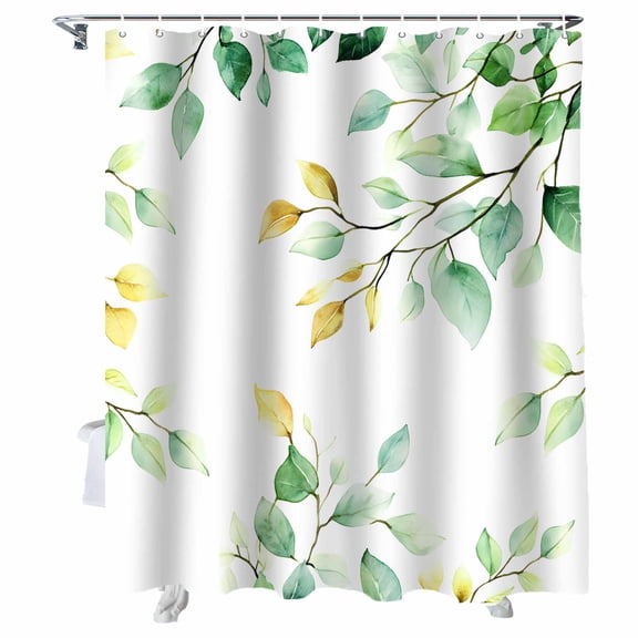 Shower Curtains Ombre Tree Branch Bath Curtain Green Yellow Leaves Waterproof Bathroom Shower Curtain Set with Hooks Decoration 72 x 72 Inches