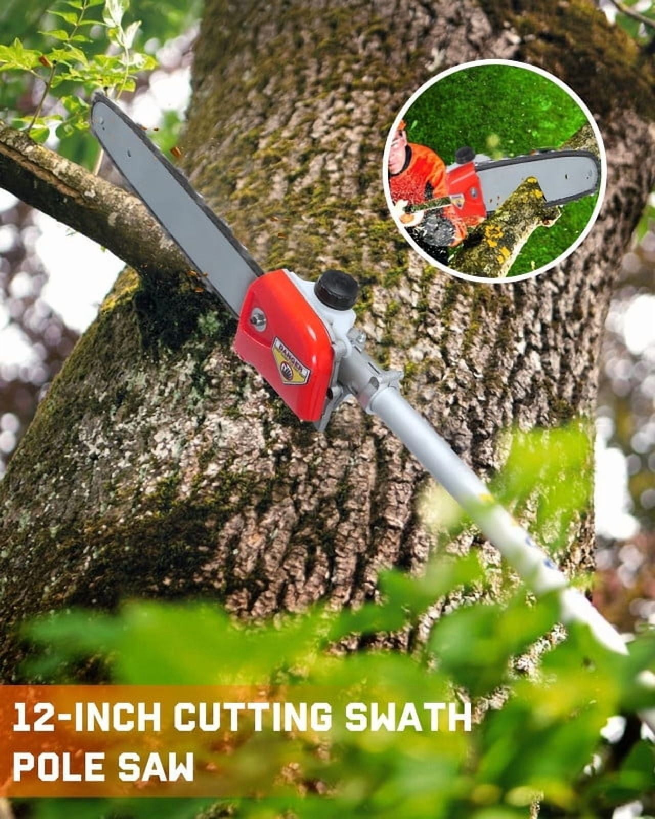 5 in 1 Gas Weed Eater, 52cc 2-Cycle Grass Trimmer & Hedge Trimmer, Brush Cutter, Weed Wacker Gas Powe, Pole Saw with Extension Pole, String Trimmer for Home, Garden, Lawn Care