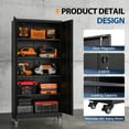 thumbnail image 3 of Fesbos Metal Storage Cabinet, 73" H Tall Steel Tool Cabinets with Wheels Lockable Doors and Adjustable Shelve, Black Garage Cabinet for Home,Kitchen,Office, 3 of 12