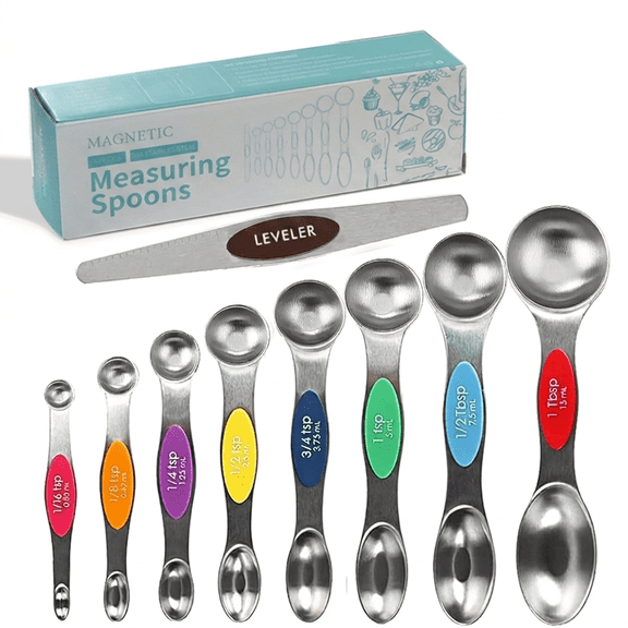 ROSEXIXI 8-Piece Magnetic Measuring Spoons Set, 304 Stainless Steel Double-Sided with Leveler, Stackable Teaspoon & Tablespoon for Cooking, Baking & Kitchen Use