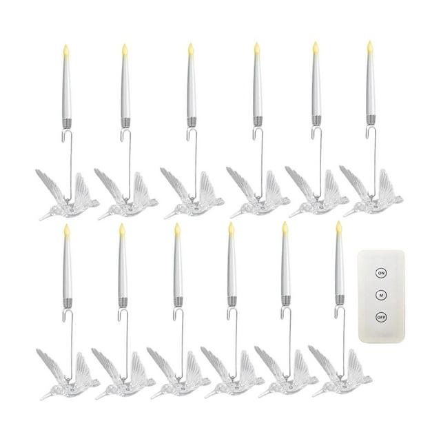 Elodie 12 Pieces Christmas Tree Candles LED Short Taper Candles for Wedding Bedroom Birds