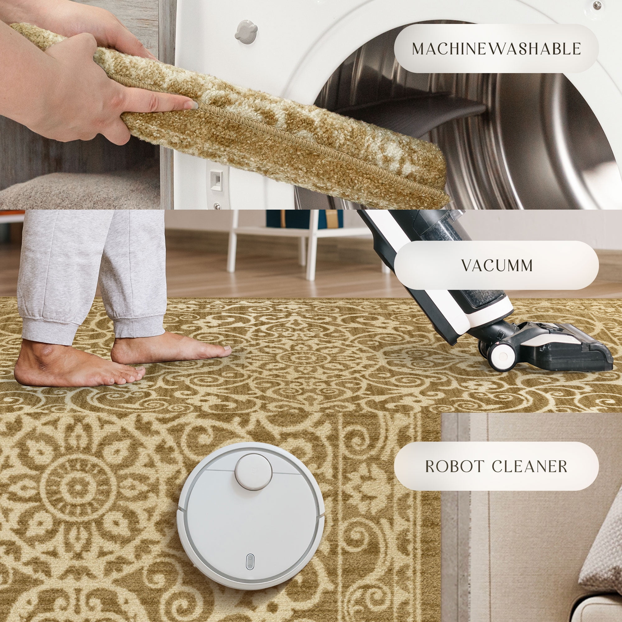 Maples Rugs Pelham Medallion Textured Beige Indoor Entryway Area Rug, 2'6" x 3'10"
