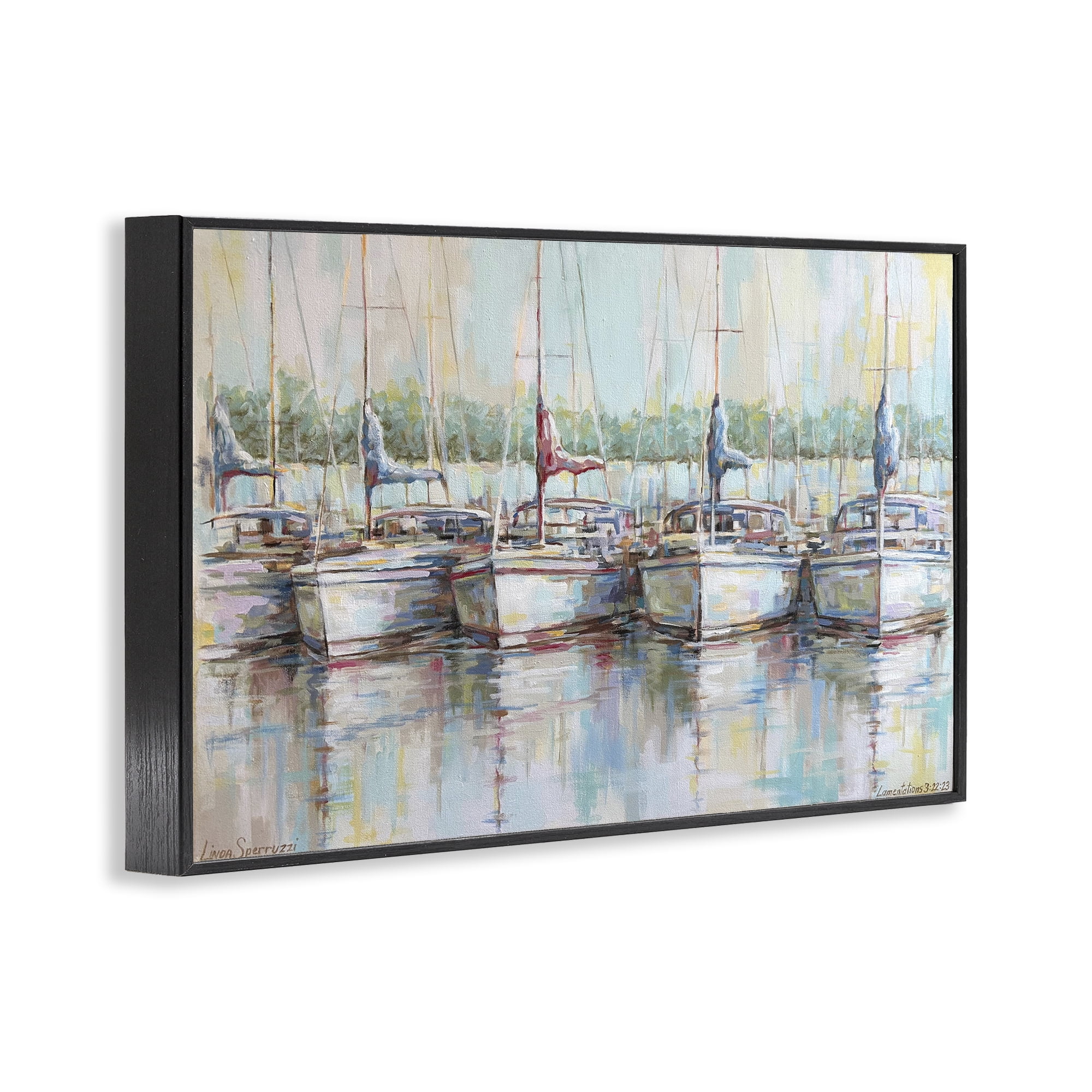 Stupell Industries Morning At The Marina Black Framed Giclee Art, design by Linda Sperruzzi