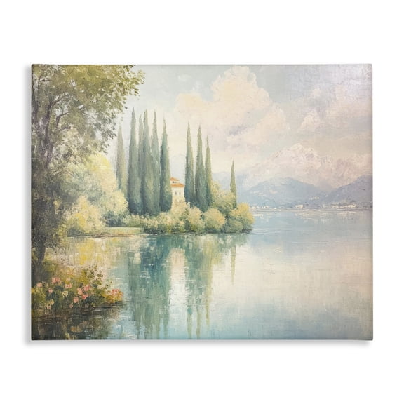 Stupell Industries Lakeside Mansion View Landscape & Nature Painting Wrapped Canvas Canvas Art Print Wall Art, 20 x 16