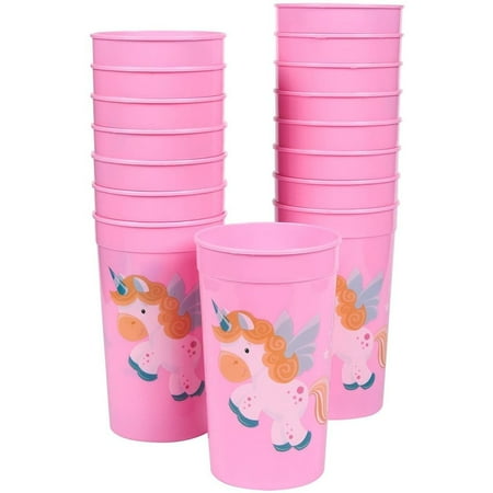 Blue Panda Unicorn Party Cups - 16-Pack Reusable Tumblers, 16 oz Pink Plastic Cups, Magic Unicorn Party Essentials, Unicorn Design, 3 x 5.1 x 3 inches