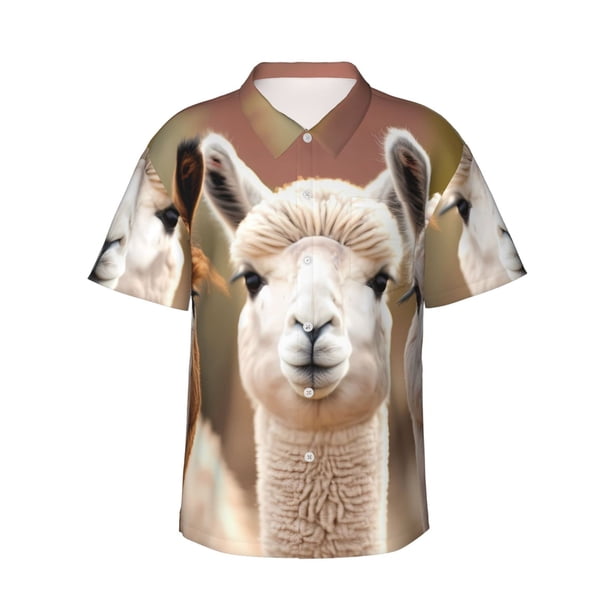 Fotbe Cute Alpaca in Daze Camisa Hawaiana para Hombre Unisex – Camisa Casual de Verano con Botones de Manga Corta de Algodón y Lino,X-Large