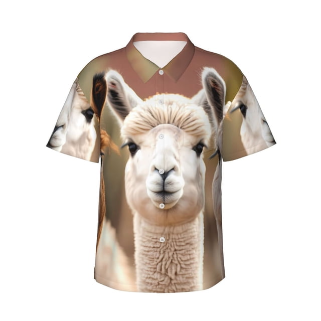 Balery Cute Alpaca in Daze Camisas hawaianas de manga corta para hombre, camisas playeras de corte holgado, camisas de vacaciones con botones,Small
