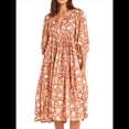 thumbnail image 2 of Vestido Midi Holgado Informal de Verano para Mujer, con Escote en V, Cordones, Media , Estampado Geométrico Bohemio Color Naranja M, 2 of 6