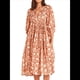 thumbnail image 2 of Vestido Midi Holgado Informal de Verano para Mujer, con Escote en V, Cordones, Media , Estampado Geométrico Bohemio Color Naranja XXL, 2 of 6