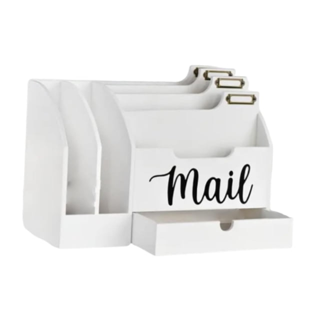 Organizador de Correspondencia de Madera con Múltiples Compartimentos y Cajón para Ordenar Cartas Sobres Papeles Accesorios Adecuado para Oficina Blanco