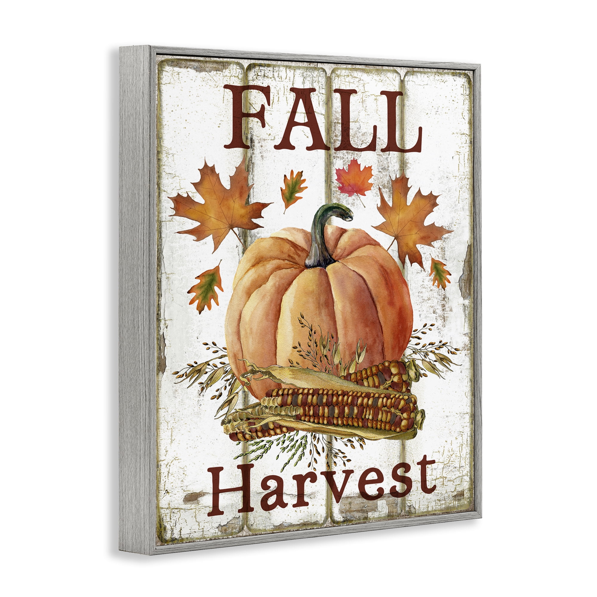 Stupell Industries Fall Harvest Pumpkin & Corn Holiday Painting Gray Framed Art Prints Wall Art, 11 x 14