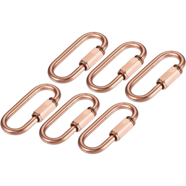 HUGFEGWE 6 Pcs Chain Connectors, Chain Locking Quick Link, Great for Light, Key, Camping, Backpack, Rope (Rose Gold, 4mm Thick) CJB91-57749