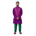 thumbnail image 1 of Indian Traditional Cotton Silk Purple Sherwani Kurta Set with Multicolour Jacket for Men, 1 of 6