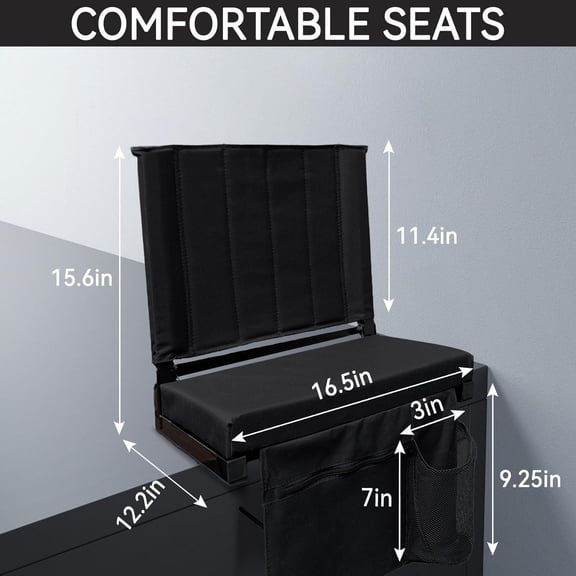 Stadium Seats for Bleachers with Back Support - Bleacher Chairs with Back and Cushion, Folding Stadium Seat Includes Shoulder Strap and Carry Handle, Storage Pockets, Cup Holder