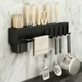 thumbnail image 4 of Steadlien Wall Mounted Multi-Functional Knife Holder with Utensil Hooks No-Drill Kitchen Storage Rack for Knives Chopsticks Spoons Space Saving Organizer in Black Gray Options, 4 of 6