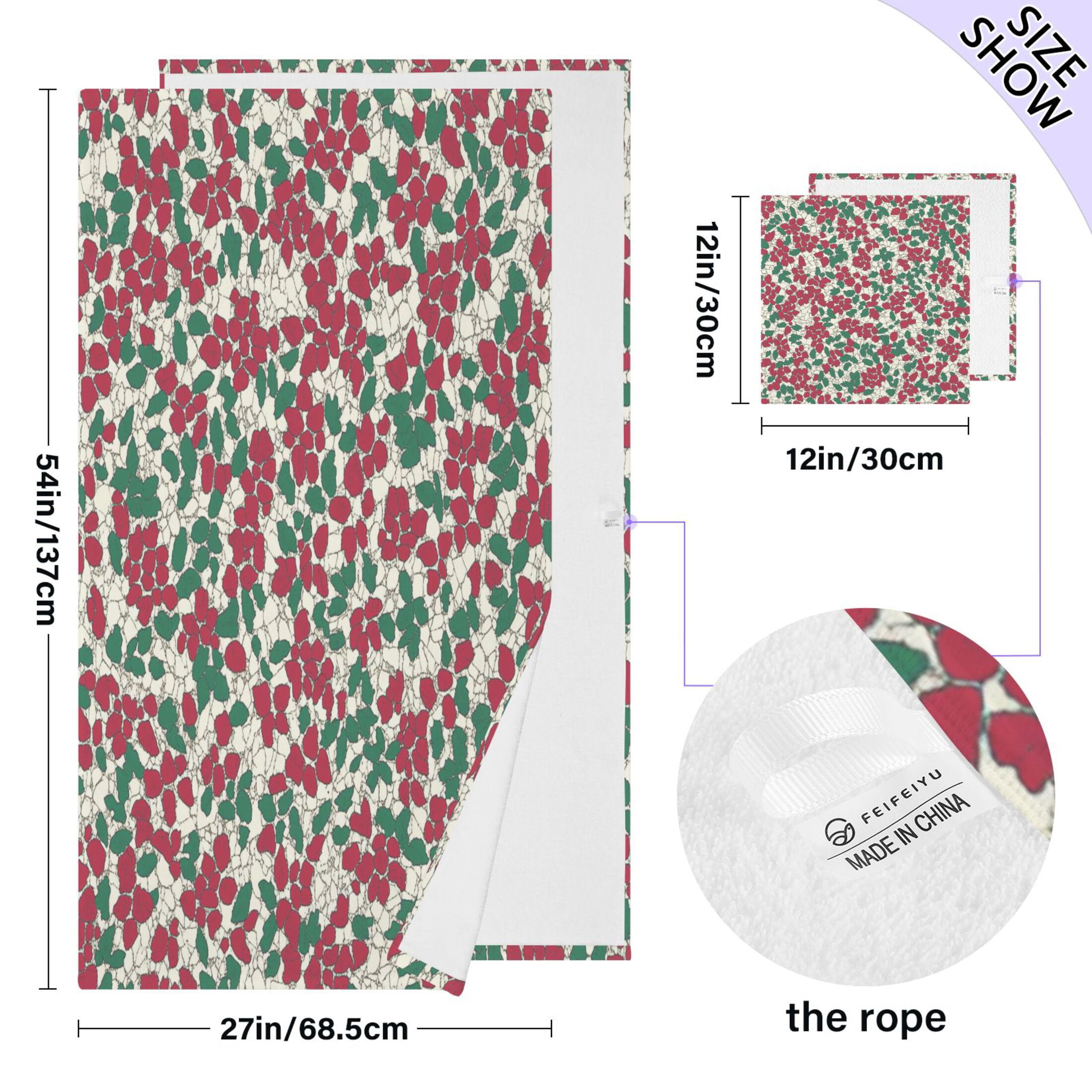 Rustic Rose Pattern 2 Piece Cotton Bath and Face Towel Set Soft and Absorbent, for Beach Pool Bathroom