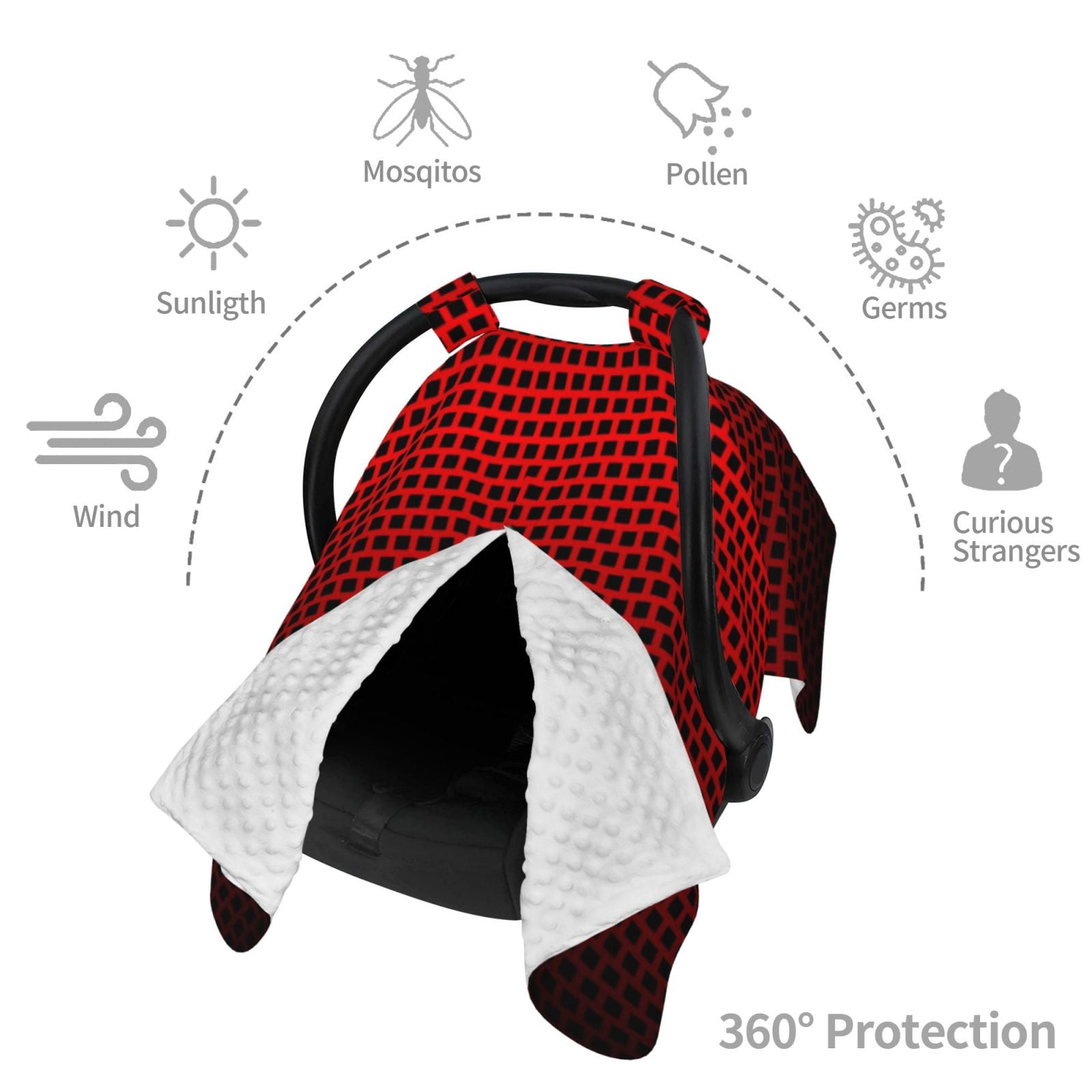 Naloa Red Geometric Baby Car Seat Cover, Breathable Baby Carrier Cover, Multiuse Baby Carrier Cover & Nursing Breastfeeding Cover