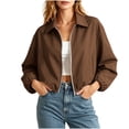 thumbnail image 6 of Tdoqot Womens Cropped Bomber Jackets- Casual Lightweight Trendy Zip Up Long Sleeve Fall Track Jacket Brown Size M, 6 of 8