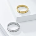 thumbnail image 4 of PAMTIER Unisex Stainless Steel 4mm Simple Elegant Thin Stackable Round Crystal Inlay Heart Signet Ring Couple Wedding Band Silver Size 6, 4 of 5