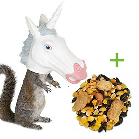 Accoutrements Unicorn Horse Head Squirrel Feeder And Food