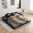 thumbnail image 7 of 79.5" Convertible Sofa Bed, Corduroy Folding Futon with Pillows, Boneless Sleeper for Living Room and Bedroom, Blue, 7 of 7