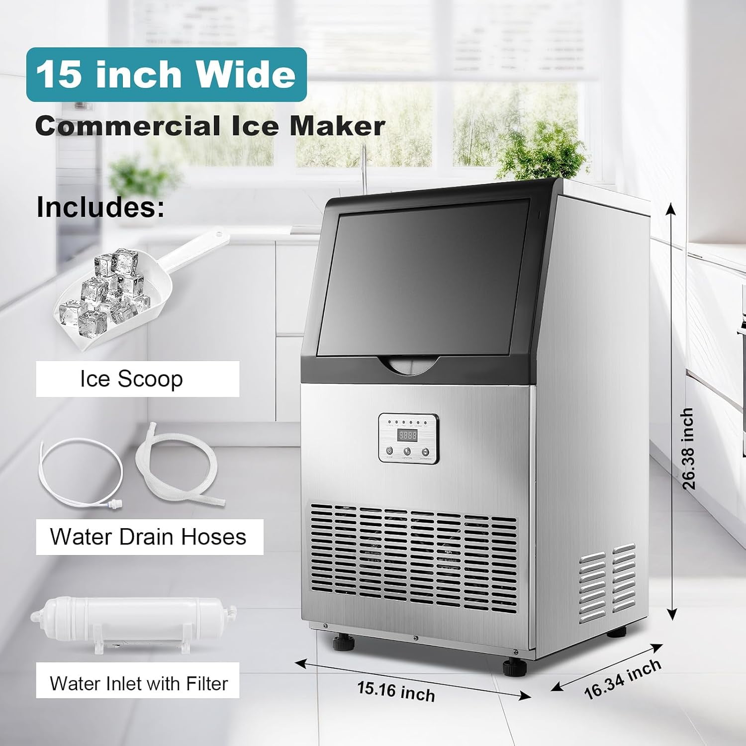 AMZGACHFKTCH 100lbs/24H Electric Ice Maker Machine with Self-Cleaning & Digital Display