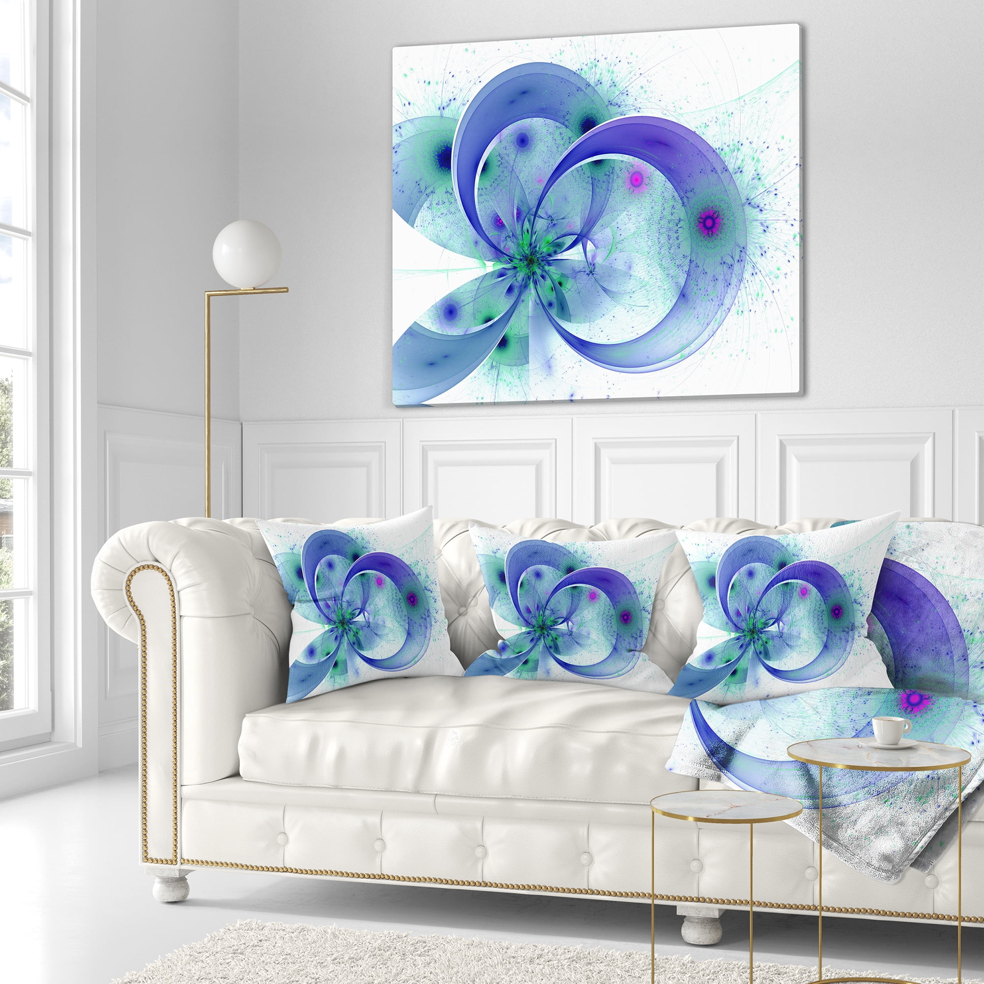 Designart Blue Fractal Flower with Curved Petals - Floral Throw Pillow - 16x16