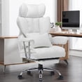 thumbnail image 1 of Efomao Desk Office Chair 400LBS, Big and Tall Office Chair, PU Leather Computer Chair, Executive Office Chair with Leg Rest and Lumbar Support, White Office Chair, 1 of 4